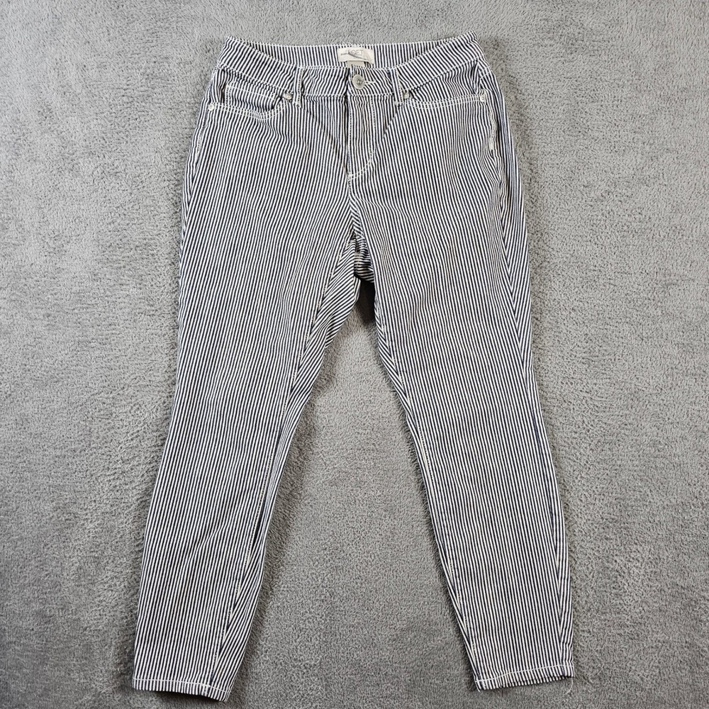 Loft Outlet Curvy Skinny Ankle Petite Pants Blue‎ White Striped Size 0P Womens